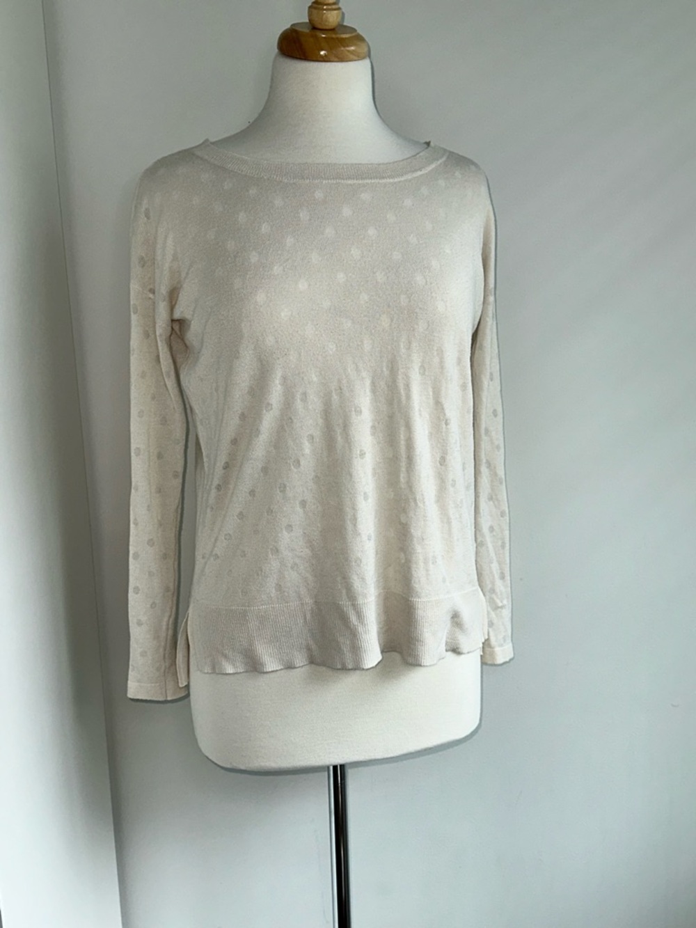H&M Cream Long-Sleeve Dot Knit Top